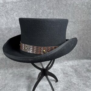 Top Hat with Leather Band and Chain Men's Black Wool Steampunk Victorian Western